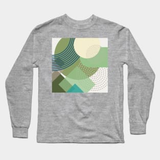 Modern Geometric Pattern Sage Teal Retro Style Long Sleeve T-Shirt